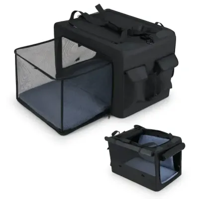 Skládací přepravka pro psy se 2 otvory a oknem a síťovaným košem Přepravní box pro psy Taška pro psa 88 x 72 x 48 cm