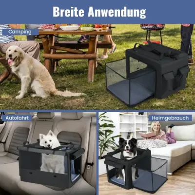 Skládací přepravka pro psy se 2 otvory a oknem a síťovaným košem Přepravní box pro psy Taška pro psa 88 x 72 x 48 cm