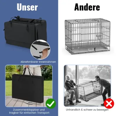 Skládací přepravka pro psy se 2 otvory a oknem a síťovaným košem Přepravní box pro psy Taška pro psa 88 x 72 x 48 cm