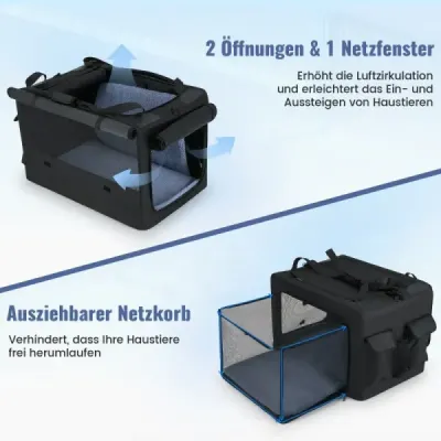 Skládací přepravka pro psy se 2 otvory a oknem a síťovaným košem Přepravní box pro psy Taška pro psa 88 x 72 x 48 cm
