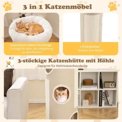 4úrovňový škrabací sud se 3 jeskyněmi a 2 sisalovými škrabacími deskami a plyšovým pelíškem Sud pro kočky