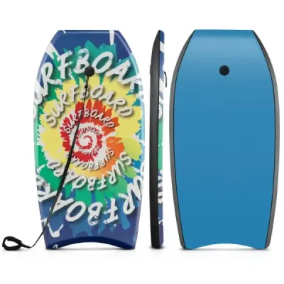 84 cm dlouhý dětský bodyboard s jádrem z EPS, palubou z XPE a spodní stranou z HDPE se vzorem surfového prkna s víry