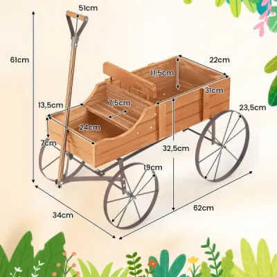 Stojan na květiny Dřevěný vozík Vozík na květináče Vozík na květiny s kovovými kolečky 62 x 34 x 60 cm Oranžová barva