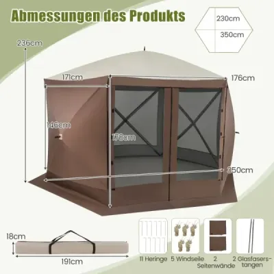 350 x 350 cm pop-up pavilon s přenosnou taškou a síťovanými stěnami Párty stan skládací pavilon Zahradní pavilon