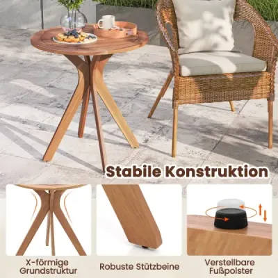 Zahradní stůl z akátového dřeva odolný proti povětrnostním vlivům Kulatý dřevěný stolek Balkonový stůl Bistro stůl