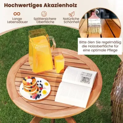 Zahradní stůl z akátového dřeva odolný proti povětrnostním vlivům Kulatý dřevěný stolek Balkonový stůl Bistro stůl