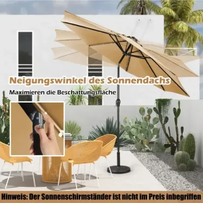 LED osvětlení konzolový deštník kulatý slunečník solární zahradní deštník klikový-béžový-ø 3M