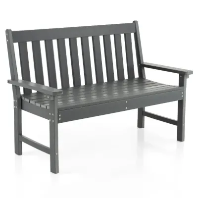 132 cm dlouhá lavička Zahradní lavička z HDPE pro 2-3 osoby 132 x 65 x 91 cm Šedá barva