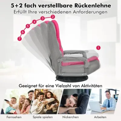 360° otočná židle se 6-pozičním nastavitelným opěradlem Židle růžová
