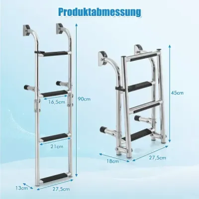 Skládací třístupňový žebřík s robustními PVC stupni a podlahovým adaptérem a příchytkami 27,5 x 13 x 90 cm