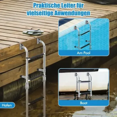 Skládací třístupňový žebřík s robustními PVC stupni a podlahovým adaptérem a příchytkami 27,5 x 13 x 90 cm