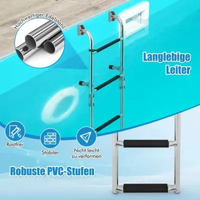 Skládací třístupňový žebřík s robustními PVC stupni a podlahovým adaptérem a příchytkami 27,5 x 13 x 90 cm