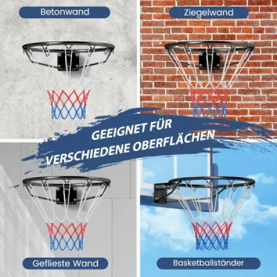 Ø45cm vnitřní basketbalový koš s kruhem a sítí Mini basketbalový koš pro montáž na zeď černý