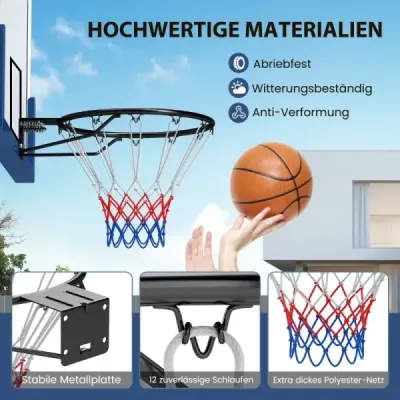 Ø45cm vnitřní basketbalový koš s kruhem a sítí Mini basketbalový koš pro montáž na zeď černý