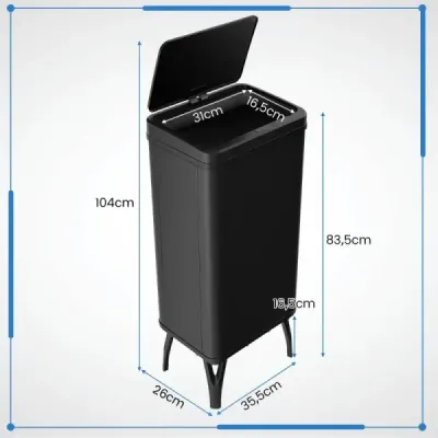 Nerezový odpadkový koš 50 l Automatický odpadkový koš se senzorem pohybu a otevřeným víkem 33,5 x 26 x 83,5 cm Černá barva