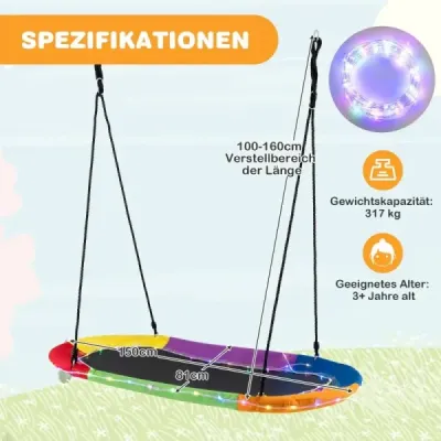 Oválná houpačka s nosností až 300 kg Venkovní houpačka s nastavitelnými lany Dětská houpačka