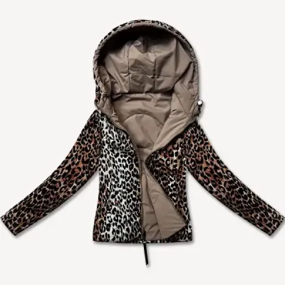 Krátká volná bunda s leopardím motivem Miss TiTi MODA5898 tmavěbéžová