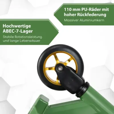 Kaskadérská koloběžka s 360 řízením a PU koly a hliníkovou palubou Kaskadérská koloběžka Fun Scooter Green