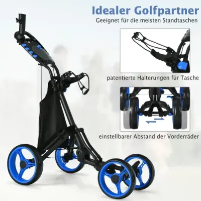 Golfový vozík 4kolový golfový vozík Golfový vozík Golfový skládací Golfový vozík Golfový vozík pro tlačení vyrobený z hliníkové modré