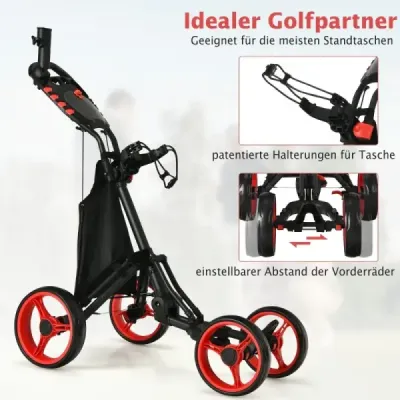Golfový vozík 4kolový golfový vozík Golfový vozík Golfový skládací Golfový vozík Golfový vozík pro tlačení vyrobený z hliníku červená