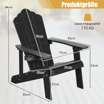 Zahradní židle Adirondack s držákem nápojů černá