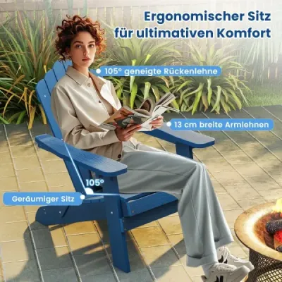 Židle Adirondack skládací židle Adirondack odolná proti povětrnostním vlivům vyrobená z plastu tmavě modré barvy