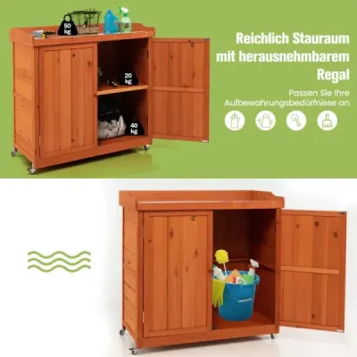 Dřevěná zahradní skříňka Úložná skříňka se 4 univerzálními kolečky Garden Nature
