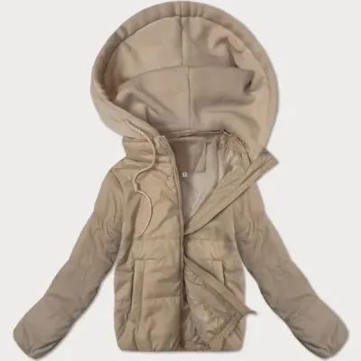 Dámská krátká bunda s pletenou kapucí MODA9236 béžová