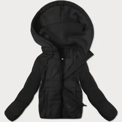 Dámská krátká bunda s pletenou kapucí MODA9236 černá
