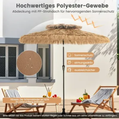 Slunečník Hawaii se solárním osvětlením LED a dvojitou stříškou Slaměný slunečník Zahradní slunečník