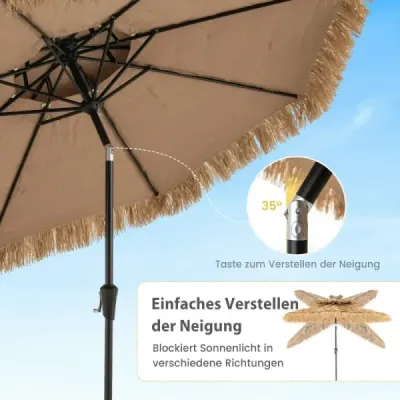 Slunečník Hawaii se solárním osvětlením LED a dvojitou stříškou Slaměný slunečník Zahradní slunečník