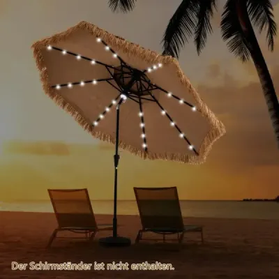 Slunečník Hawaii 300 cm se solárním LED osvětlením a dvojitou stříškou nature+black