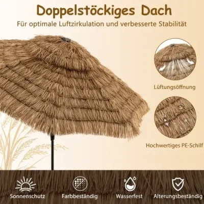 Slunečník Hawaii 300 cm se solárním LED osvětlením a dvojitou stříškou nature+black