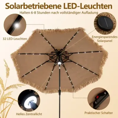 Slunečník Hawaii 300 cm se solárním LED osvětlením a dvojitou stříškou nature+black