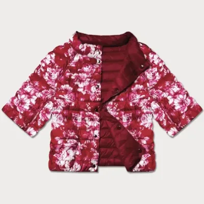 Dámská bunda plus size s 3/4 rukávy Minority MODA7010 červena/květy