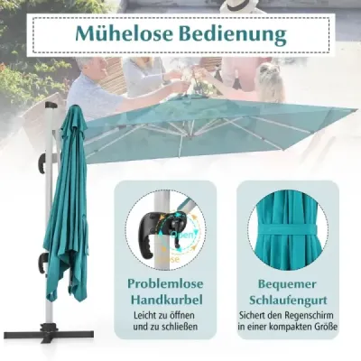 Slunečník s křížovou základnou a 360° rotací pro zahradu a bazény 300 x 300 cm Modrá