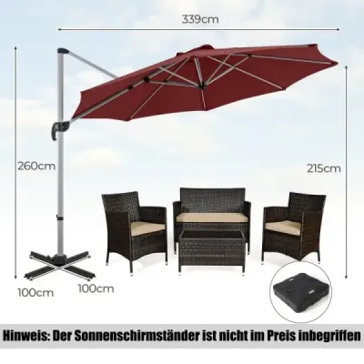 ?330 cm slunečník s klikou & UPF 50+ & 360° otočný konzolový slunečník zahradní slunečník červený