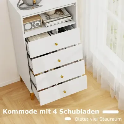 Komoda se 4 zásuvkami Příborník s výklopnými skleněnými dvířky Bílý