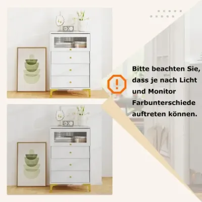 Komoda se 3 zásuvkami Příborník se zvedacími skleněnými dvířky Úložná skříňka Bílá