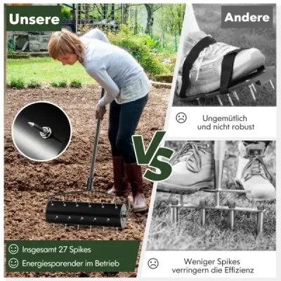 Ruční provzdušňovač trávníku s rukojetí a hřebíky Ruční provzdušňovač trávníku 53 x 130 cm černý