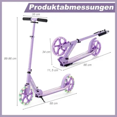 Scooter Skládací skútr Výškově nastavitelný městský skútr Nosnost 100 kg Fialová