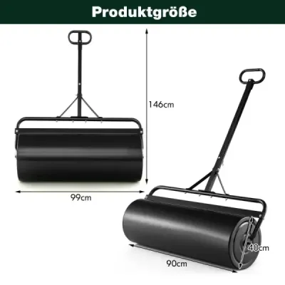 Válec na trávník kovový 113 L Ruční válec s rukojetí Zahradní válec Ø 40 cm plnitelný vodou/pískem Černý