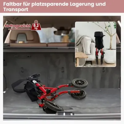 Rollator skládací a lehký se sedadlem hliníkový do 160 kg 2 v 1 invalidní vozík a cestovní rollator červený