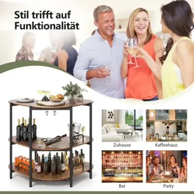 3-stupňový kuchyňský barový stůl s držákem skla a kovovým rámem House bar Kuchyňský pult Minibar Hnědá barva