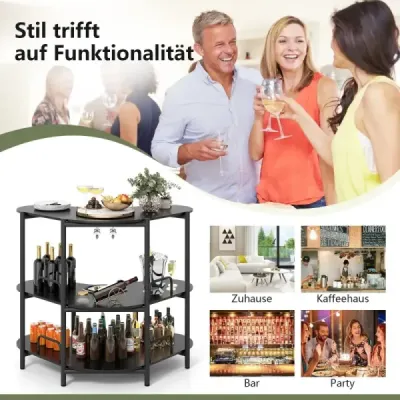 3-stupňový kuchyňský barový stůl s držákem skla a kovovým rámem House bar Kuchyňský pult Minibar Černá barva