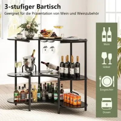 3-stupňový kuchyňský barový stůl s držákem skla a kovovým rámem House bar Kuchyňský pult Minibar Černá barva