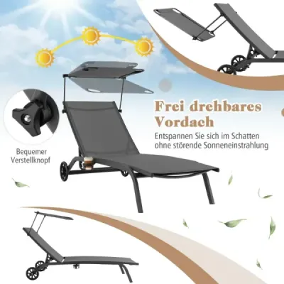 Lehátko na terasu Venkovní lehátko na kolečkách Kovové plážové lehátko Grey