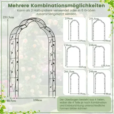 2 půlkruhové růžové oblouky kovové zahradní oblouky půloblouky oblouk 150 x 39 x 250 cm černý