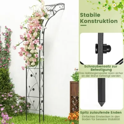 2 půlkruhové růžové oblouky kovové zahradní oblouky půloblouky oblouk 150 x 39 x 250 cm černý