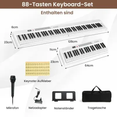 88klávesová klaviatura s 1000 rytmy 1000 not Skládací digitální piano Bílá barva